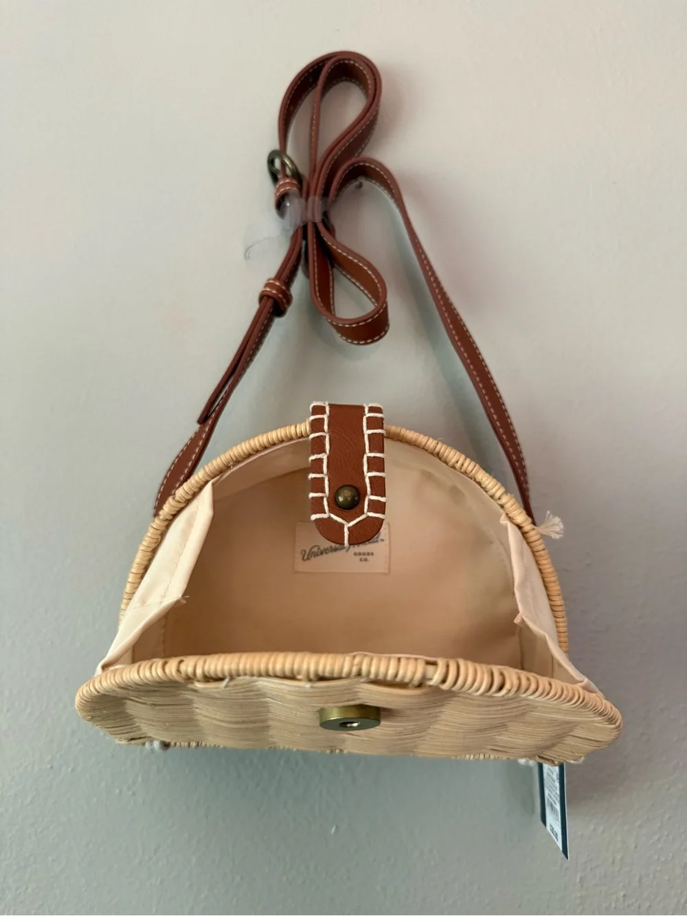 Universal Thread Woven Half-Moon Crossbody in Natural and Brown